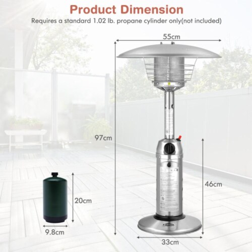 Hivvago 11 000BTU Portable Tabletop Patio Stainless Steel Standing Propane Heater Perspective: right