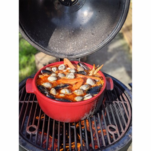 Emile Henry Round Ceramic 4.2 Quart Dutch Oven for Kitchen & Grill, Burgundy Perspective: right