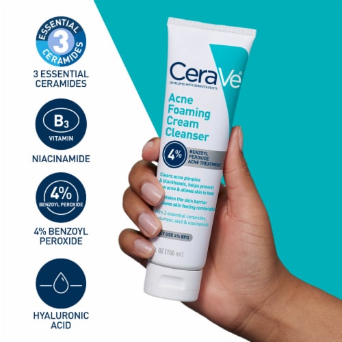 Cerave Acne Benzoyl Peroxide Foaming Cream Cleanser Perspective: right