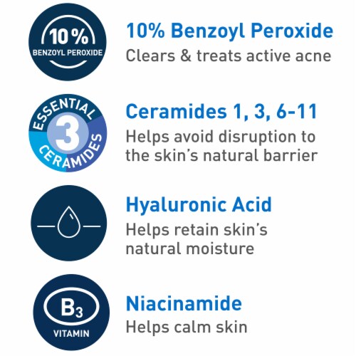 CeraVe Acne Foaming Cream Wash with 10% Benzoyl Peroxide, Gentle Face & Body Wash Acne Treatment Perspective: right
