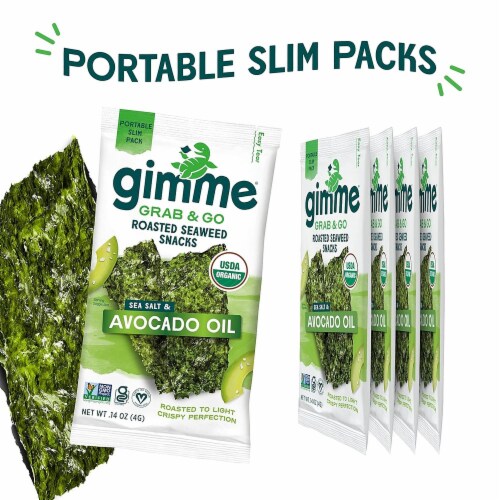 Gimme Seaweed Grab & Go, Sea Salt & Avocado Oil, Organic Roasted Seaweed Sheets, 5 Count Perspective: right