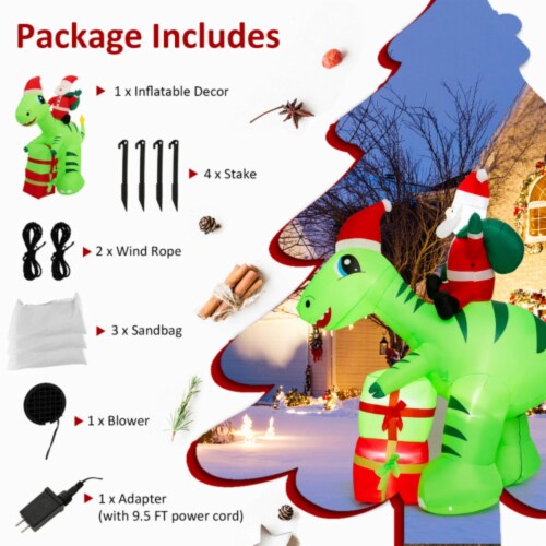 Hivvago 8 Feet Lighted Christmas Inflatable Santa Claus Dinosaur Decoration with Gift Boxes Perspective: right