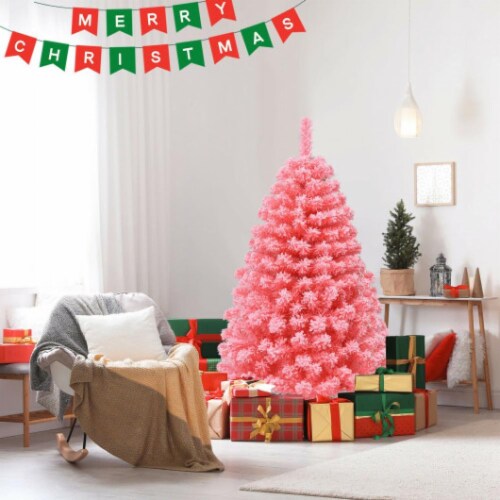 Hivvago Pink Christmas Tree with Snow Flocked PVC Tips and Metal Stand-4.5 ft Perspective: right