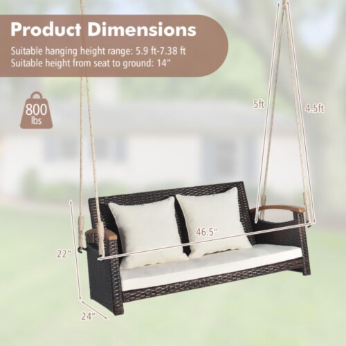 Hivvago 2 Person Patio Rattan Porch Swing 1 QFC