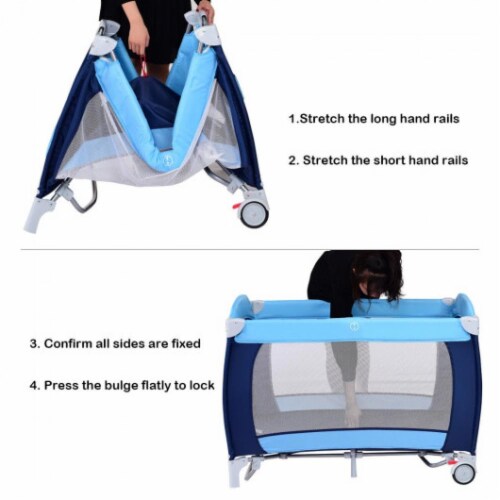 Hivvago Foldable Baby Crib Playpen with Mosquito Net and Bag-Blue Perspective: right