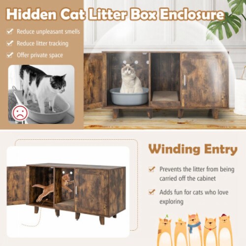 Hivvago 2-Door Cat Litter Box Enclosure with Winding Entry and Scratching Board Perspective: right