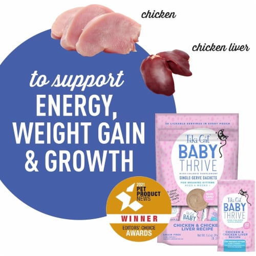 TIKI PETS Tiki Cat Baby Thrive, Chicken & Chicken Liver Mousse, 5.6 oz Pouch (20 Servings) Perspective: right