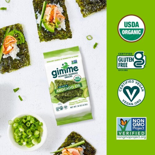 Gimme Organic Seaweed, Sea Salt & Avocado Oil, 20 Count – Keto, Vegan, Gluten-Free Snack Perspective: right