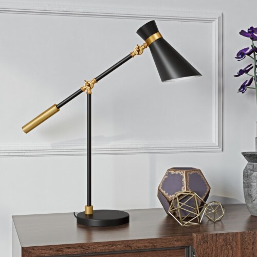 Hivvago 30 inch Black and Gold Metal Desk Table Lamp With Black Cone Shade 1 Gerbes Super Markets