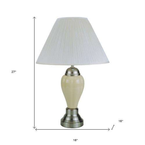 27 inch Ivory and Silver Ceramic Urn Table Lamp With White Empire Shade 1 Pick n Save