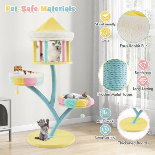 Hivvago Multi-Layer Cat Tree with 2 Removable Perches Scratching Posts-Color Perspective: right