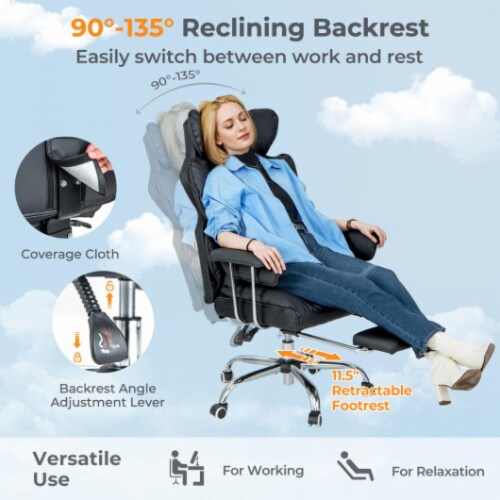 Hivvago Big and Tall Executive Office Desk Chair with Footrest-Black Perspective: right