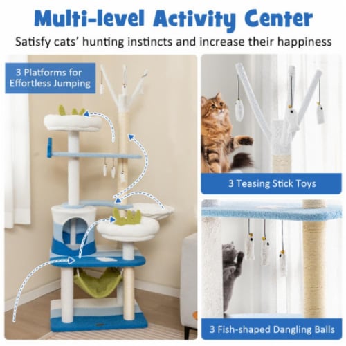 Hivvago Multi-level Cat Tower with Sisal Covered Scratching Posts-Blue Perspective: right