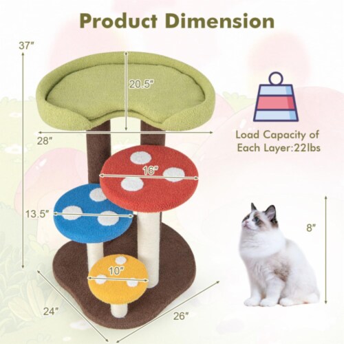 Hivvago 3-In-1 Cat Tree 3 Full-Wrapped Sisal Posts Removable Mat and Platforms-Multicolor Perspective: right