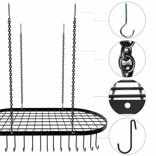 Vdomus 33x17  Pot & Pan Ceiling Rack, Mounted Storage Organizer w/15 Hooks Perspective: right