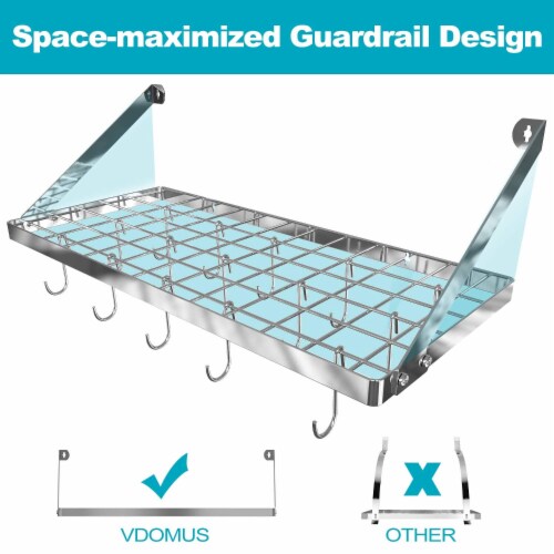 Vdomus Silver Hanging Pot Rack, Wall Mounted Pots & Pans Holder Perspective: right
