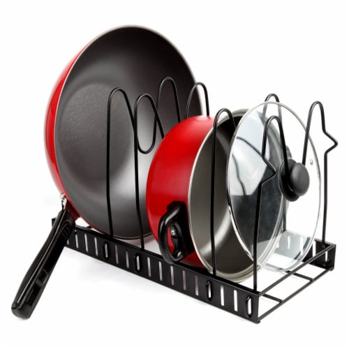 Vdomus Adjustable Pots and Pans Rack for Kitchen, Pan and Pot Lid Holder Black Metal (Black) Perspective: right