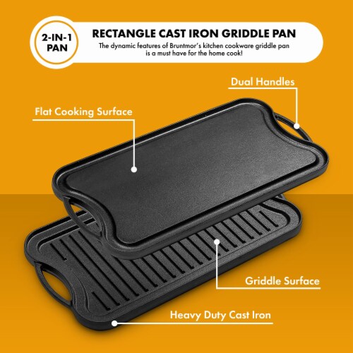 Bruntmor Square 3-in-1 Cast Iron Grill/Griddle Pan w/Reversible Lid,  Rectangle - Foods Co.