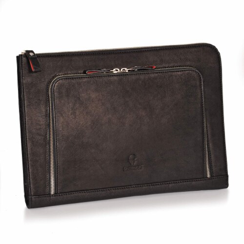 DONBOLSO Vintage Black Laptop Sleeve London I 13.3 /14  Genuine Leather Notebook Briefcase Perspective: right