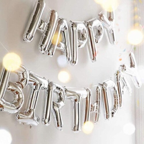 16  Silver Happy Birthday Balloons Party Inflatable Banner Decorations Gifts Perspective: right