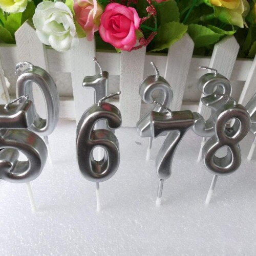 Silver 1 Number Candle Birthday Anniversary Party Cake Decorations Topper Perspective: right