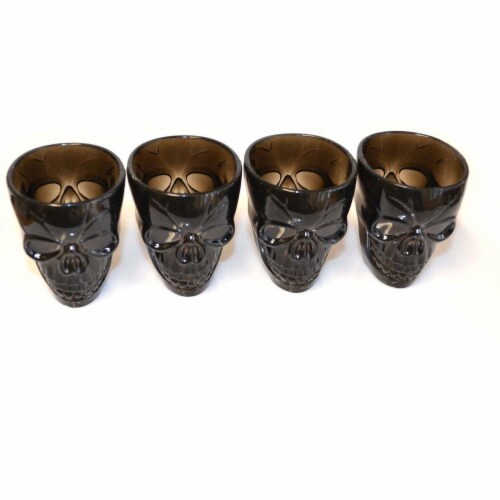 4 Halloween Black Shot Glasses with Spooky 3D Skull Shape Perspective: right