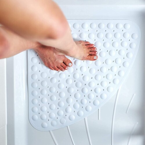 TranquilBeauty Curved White Shower Mat 54x54cm/21x21in | Non-Slip Perspective: right