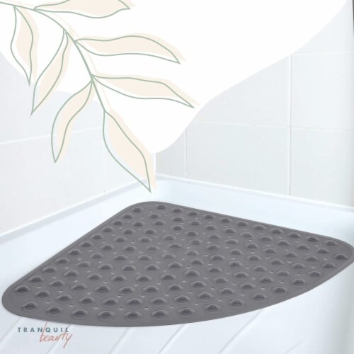 TranquilBeauty Solid Grey Curved Shower Mat | 53x53cm/21x21in Perspective: right