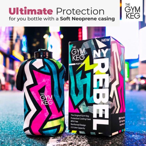 THE GYM KEG NY Rebel Sports Water Bottle | Half Gallon | Carry Handle | Big Jug Perspective: right