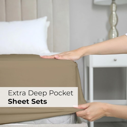 CGK Linens 6 Piece Extra Deep Pocket Microfiber Sheet Set - King - Beige Perspective: right