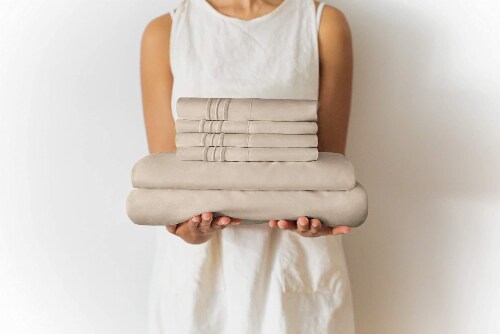 CGK Unlimited 6 Piece Microfiber Solid Sheet Set - California King - Cream Perspective: right