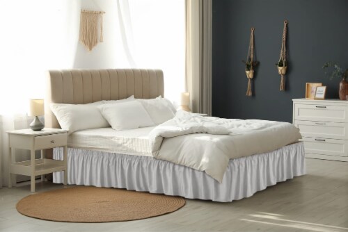 CGK Linens Ruffled Elastic Wrap Around Bedskirt 12 Inch Drop King Light Grey King QFC