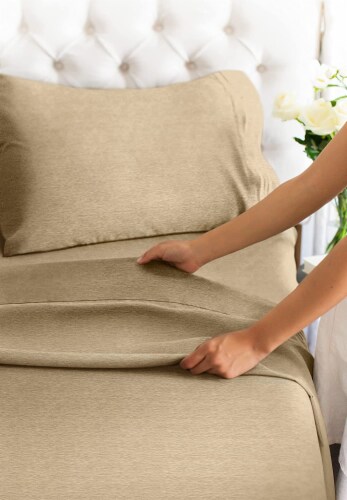 CGK Unlimited 4 Piece Deep Pocket Microfiber (Heathered) Sheet Set - Cal King-Heathered Tan Perspective: right