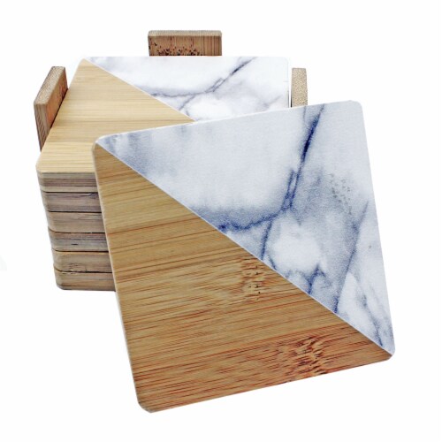 BergHOFF Two-Tone Square Bamboo Coaster Set with Holder Perspective: right