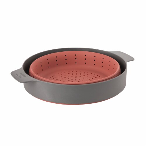 BergHOFF Leo Silicone 2 in 1 Steamer & Strainer - Pink/Gray Perspective: right