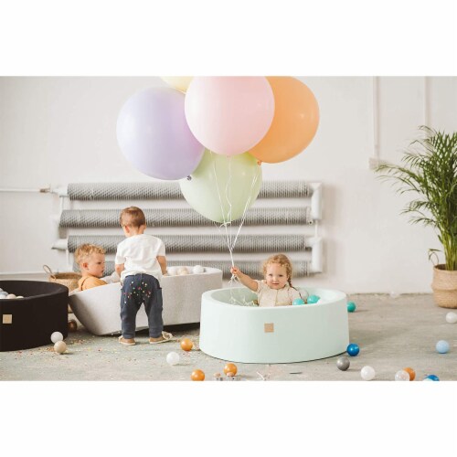 MeowBaby Round 35 x 11.5 Baby Foam Ball Pit w/ 200 Balls, Baby Blue/Transparent Perspective: right