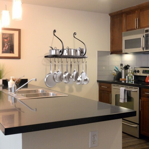 Vdomus Black 24x10 Wall Mounted Pot & Pan Rack, 10 Hooks Incl. Perspective: right