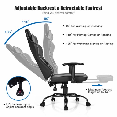 Costway Gaming Chair Racing High Back Office Chair w/ Footrest Black Perspective: right