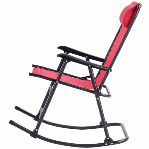 Costway Folding Zero Gravity Rocking Chair Rocker Porch Outdoor Patio Headrest Red Perspective: right