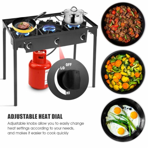 Goplus Portable Propane 225,000-BTU 3 Burner Gas Cooker Outdoor Camp Stove BBQ Perspective: right