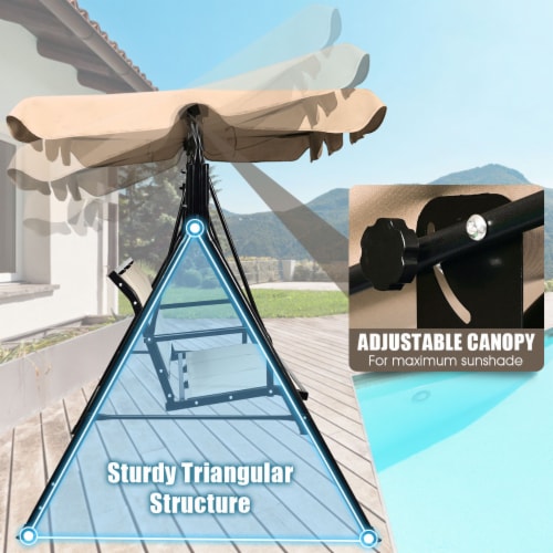 Gymax Brown Outdoor Swing Canopy Patio Swing Chair 3 Person Canopy Hammock Perspective: right