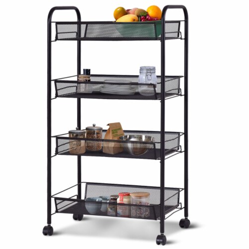 Costway 4 Tier Storage Rack Trolley Cart Home Kitchen Organizer Utility Baskets Black Perspective: right