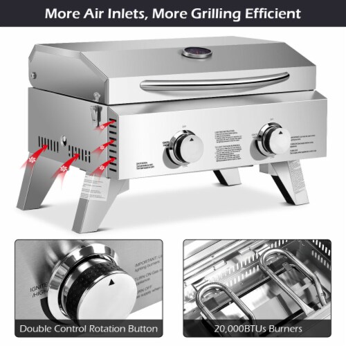 2 Burner Portable BBQ Table Top Propane Gas Grill Stainless Steel Perspective: right