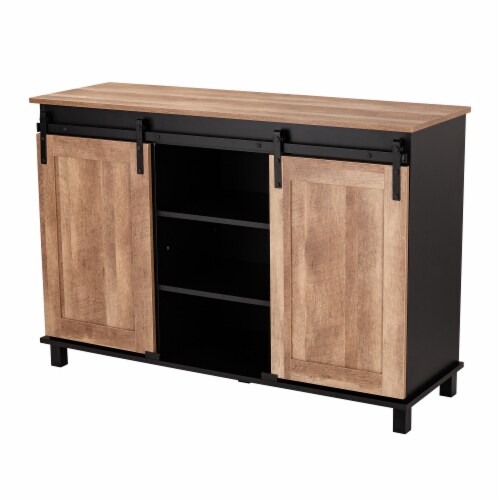 Glitzhome Storage Cabinet with Sliding Doors - Black Perspective: right