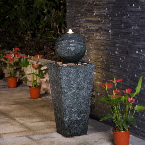 Glitzhome Rippling Floating Sphere Pedestal Polyresin Outdoor Fountain Perspective: right