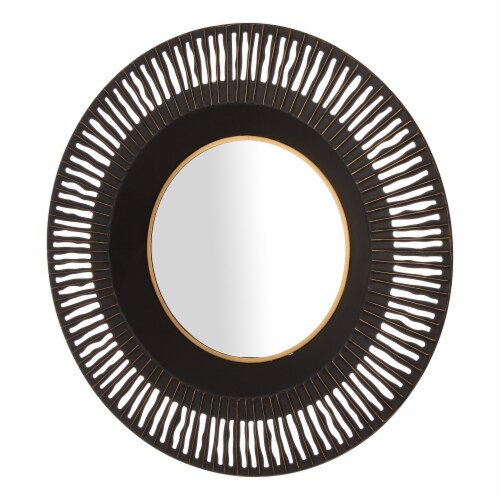 Glitzhome Vintage Industrial Metal Round Classic Wall Mirror Perspective: right