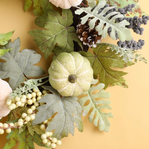 Glitzhome 22-Inch Fall Pumpkin Wreath with Leaves and Berries for Front Door Perspective: right