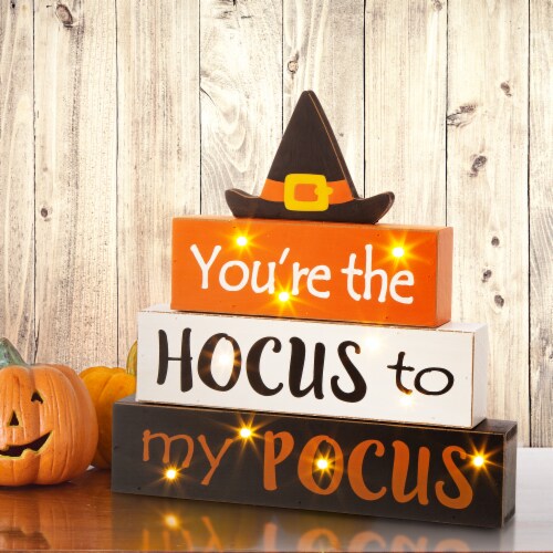 Glitzhome 11.5 Inch Tall Halloween Wooden Lighted Witch/Word Block Table Decor Perspective: right