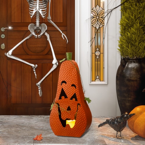 Glitzhome 24 Inch Tall Halloween Metal Jack-O-Lantern with LED Pillar Perspective: right