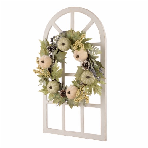 Glitzhome Wooden Fall Pumpkin and Pinecone Window Frame Wreath Perspective: right